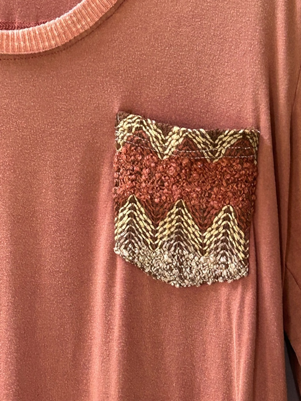 POL Boho Knit Chevron Pocket Long Sleeve Top Terracotta Rust Western Size L - Picture 4 of 9
